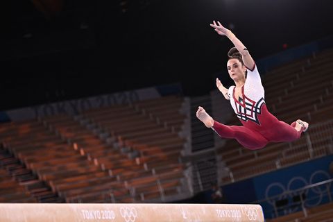 germany's pauline schaefer betz competes in the artistic gymnastics balance beam event of the women's qualification during the tokyo 2020 olympic games at the ariake gymnastics centre in tokyo on july 25, 2021