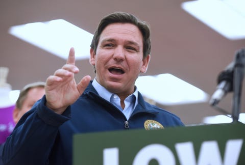 daytona beach, florida, united states   20211122 florida gov ron desantis speaks at a press conference at buc ees travel center, where he announced his proposal of more than $1 billion in gas tax relief for floridians in response to rising gas prices caused by inflation desantis is proposing to the florida legislature a five month gas tax holiday photo by paul hennessysopa imageslightrocket via getty images