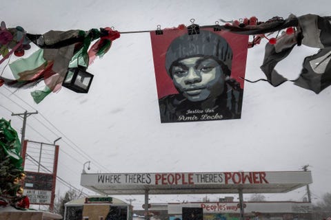 topshot   amir lockes picture is seen during a heavy snowstorm at george floyd square in minneapolis, minnesota, on february 22, 2022 photo by kerem yucel  afp photo by kerem yucelafp via getty images