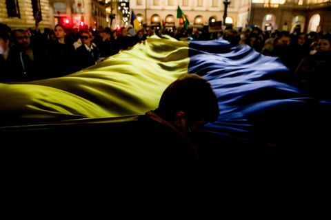 rally to demonstrate against the russian military invasion of ukraine on february 24, 2022 in milan, italy russia launched a full scale invasion of ukraine this morning that has drawn international condemnation photo by mairo cinquettinurphoto via getty images
