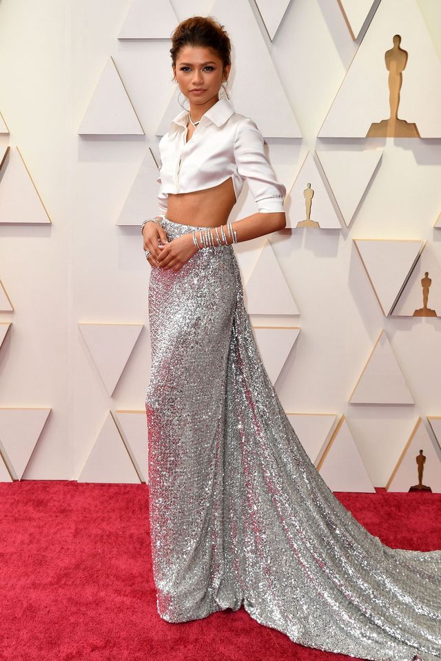 Zendaya Wore A Cropped Menswear Shirt on the Oscars Red Carpet