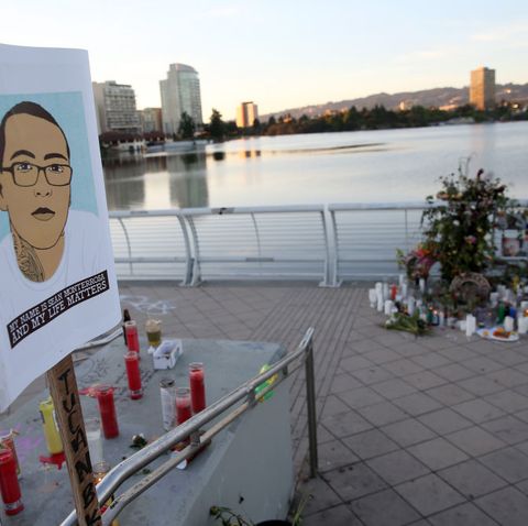 a memorial to sean monterrosa, george floyd and other victims of police violence is seen at lake merritt in oakland, calif, on monday, june 8, 2020