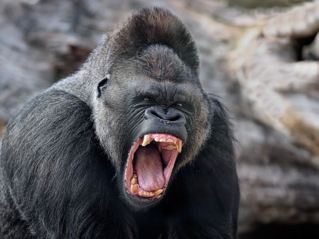 gorilla with mouth wide open, spain