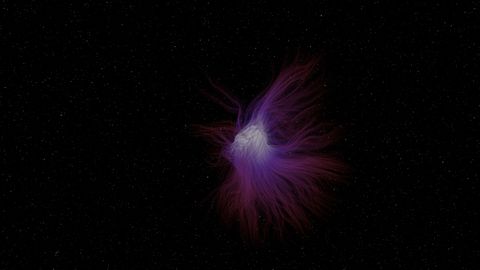 bird like energy eruption from a neutron star with star field in background 3d rendering