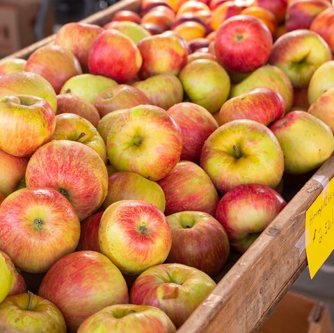 verse, rijpe honeycrisp appels malus pumila te koop op een lokale boerenmarkt