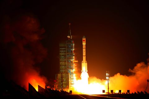 A Long March 2FT1 rocket carrying Tiangong-1, China's first unmanned space module, blasts off from the Jiuquan Satellite Launch Center on September 29, 2011 in Jiuquan, Gansu Province of China. The unmanned Tiangong-1 will stay in orbit for two years and dock with China's Shenzhou-8, -9 and -10 spacecraft with the eventual goal of establishing a manned Chinese space station around 2020