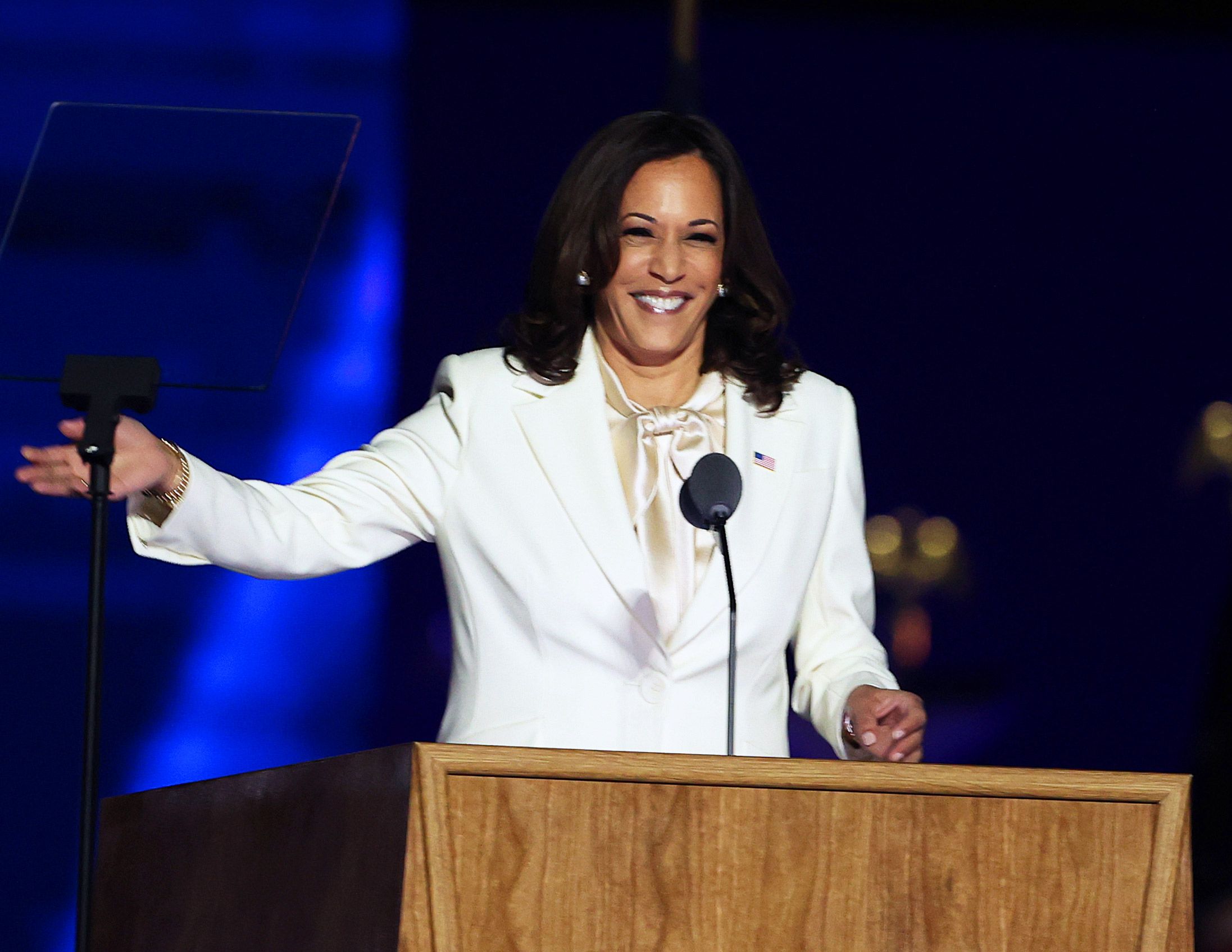 Kamala Harris Wears White Suit To Deliver Victory Speech