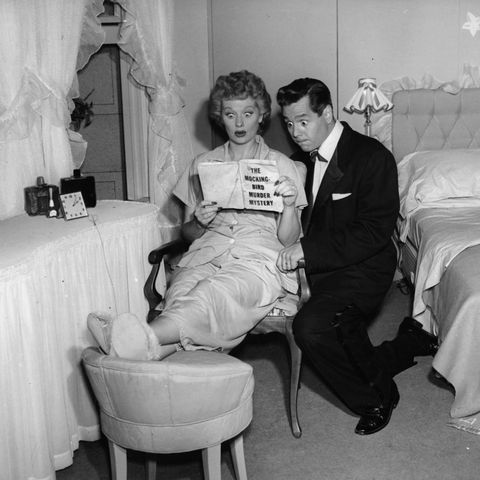 lucille ball and desi arnaz in pilot episode of television series i love lucy, 1951 photo by cbsgetty images