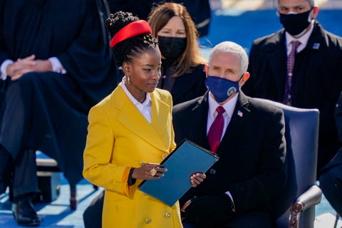 washington, dc january 20 poet laureate amanda gorman prepares to speak at the inauguration of us president joe biden on the west front of the us capitol on january 20, 2021 in washington, dc during todays inauguration ceremony joe biden becomes the 46th president of the united states photo by drew angerergetty images