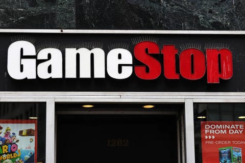 new york, new york   january 27 gamestop store signage is seen on january 27, 2021 in new york city stock shares of videogame retailer gamestop corp has increased 700 in the past two weeks due to amateur investors photo by michael m santiagogetty images