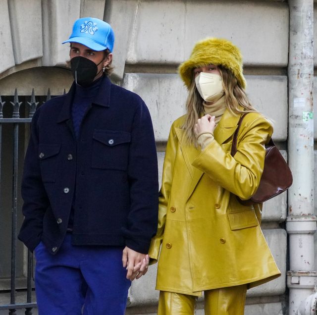 paris, france   february 28 singer justin bieber and wife hailey baldwin bieber are seen strolling near les invalides on february 28, 2021 in paris, france photo by marc piaseckigc images