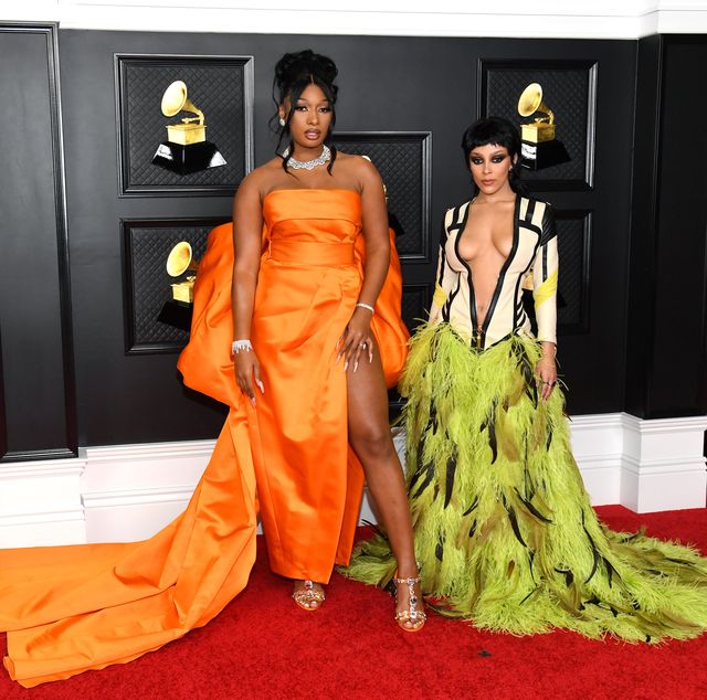 los angeles, california   march 14 l r megan thee stallion and doja cat attend the 63rd annual grammy awards at los angeles convention center on march 14, 2021 in los angeles, california photo by kevin mazurgetty images for the recording academy