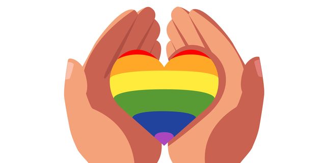 hands hold rainbow heart lgbt symbol isolated on white background vector stock illustration