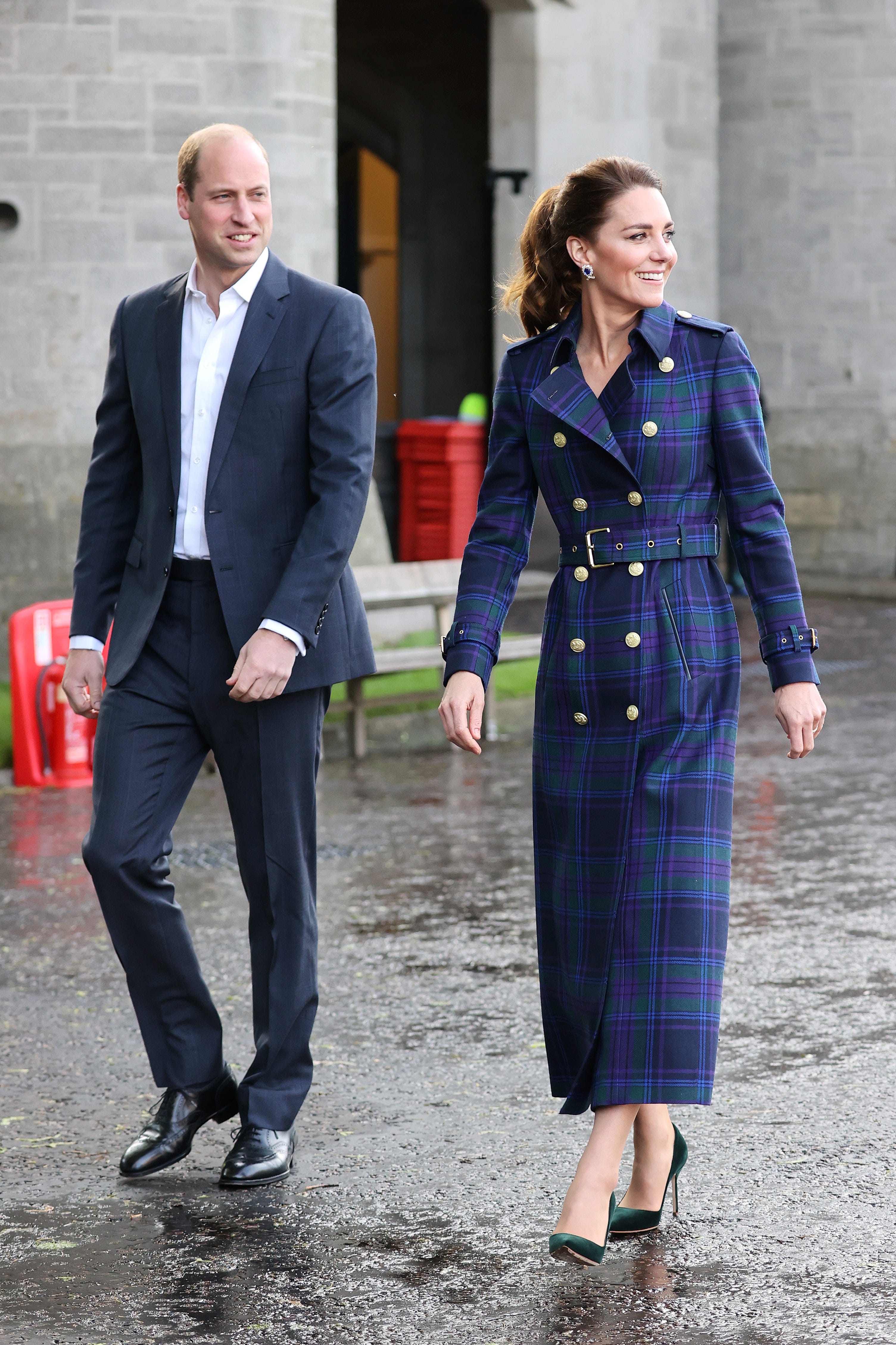 Kate Middleton Goes Edgy in a Holland Cooper Tartan Coat and the Queen’s Earrings for ‘Cruella’ Screening