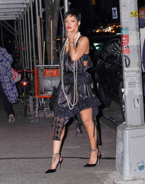 rihanna out in a lace teddy at carbone