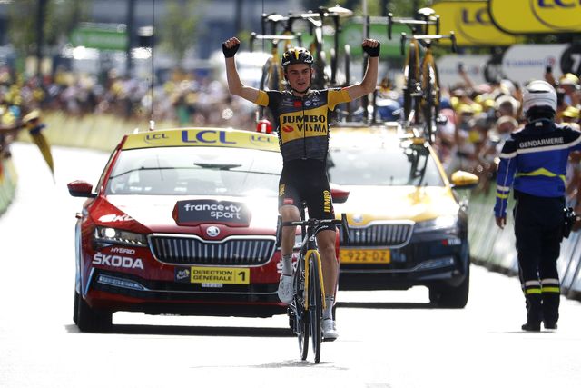 andorre la vieille, andorra   july 11 sepp kuss of the united states and team jumbo visma stage winner celebrates at arrival during the 108th tour de france 2021, stage 15 a 191,3km stage from céret to andorre la vieille  letour  tdf2021  on july 11, 2021 in andorre la vieille, andorra photo by chris graythengetty images
