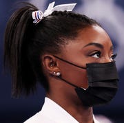 Gymnastics - Artistic - Olympics: Day 4 tokyo, japan july 27 simone biles of team united states looks on during the womens team final on day four of the tokyo 2020 olympic games at ariake gymnastics centre on july 27, 2021 in tokyo, japan photo by laurence griffithsgetty images