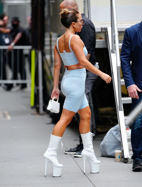 Lady Gaga Wears 8 Inch Platform Boots With A Marc Jacobs Bandeau Top 