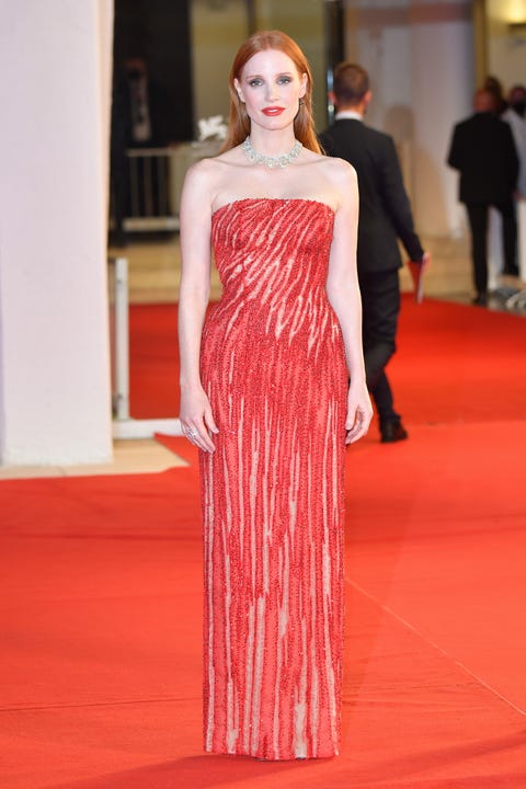 venice, italy september 04 jessica chastain attends the red carpet of the movie "scenes from a marriage ep 1 and 2" during the 78th venice international film festival on september 04, 2021 in venice, italy photo by stephane cardinale corbiscorbis via getty images