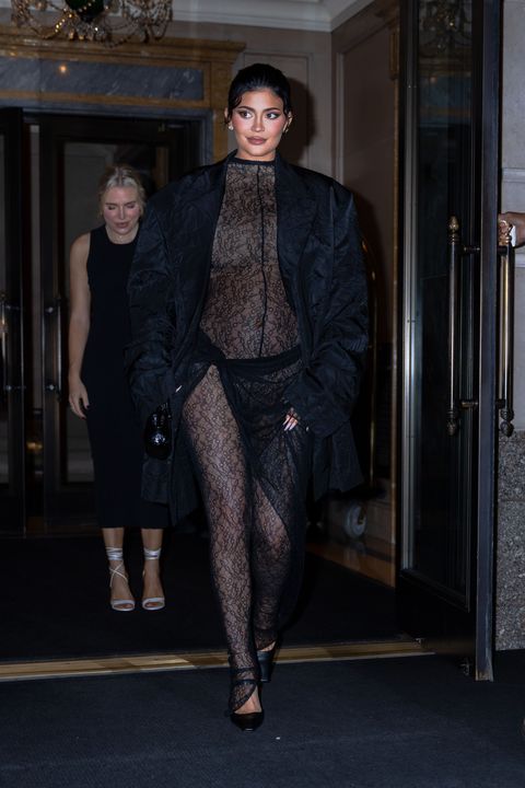Kylie Jenner wears sheer bodysuit, showing off baby bump in New York