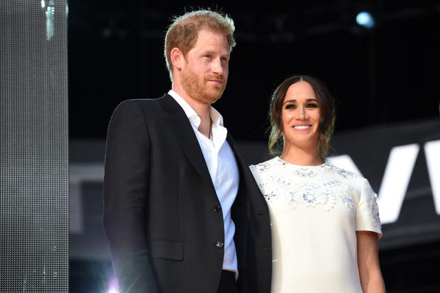 new york, new york september 25 prince harry, duke of sussex and meghan, duchess of sussex speak onstage during global citizen live, new york on september 25, 2021 in new york city photo by kevin mazurgetty images for global citizen