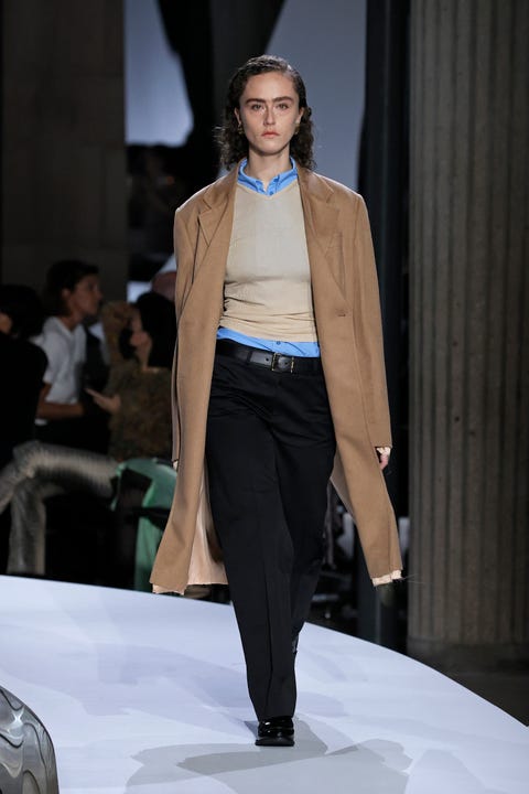 paris, france   october 05 editorial use only   for non editorial use please seek approval from fashion house a model walks the runway during the miu miu womenswear springsummer 2022 show as part of paris fashion week on october 05, 2021 in paris, france photo by estropgetty images