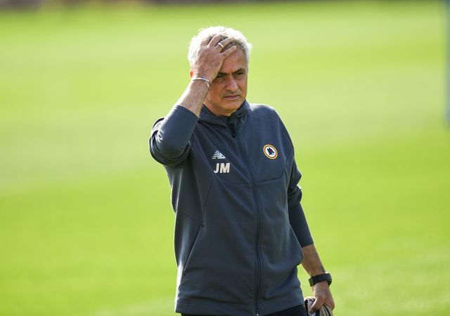 rome, italy   october 20 josè mourinho head coach of as roma gestures during a training session at  at centro sportivo fulvio bernardini on october 20, 2021 in rome, italy photo by silvia loregetty images