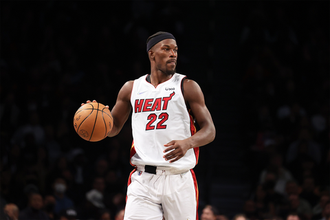 new york, new york   october 27  jimmy butler 22 of the miami heat drives against the brooklyn nets during their game at barclays center on october 27, 2021 in new york city  note to user user expressly acknowledges and agrees that, by downloading and or using this photograph, user is consenting to the terms and conditions of the getty images license agreement photo by al bellogetty images