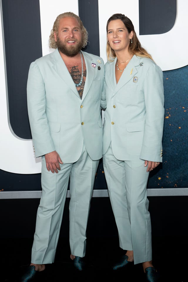 new york, new york december 05 jonah hill and sarah brady at the world premiere of netflixs dont look up at jazz at lincoln center on december 05, 2021 in new york city photo by michael ostunipatrick mcmullan via getty images