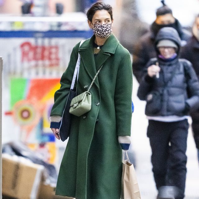 Katie Holmes S Forest Green Peacoat Is, Olive Green Peacoat Outfit