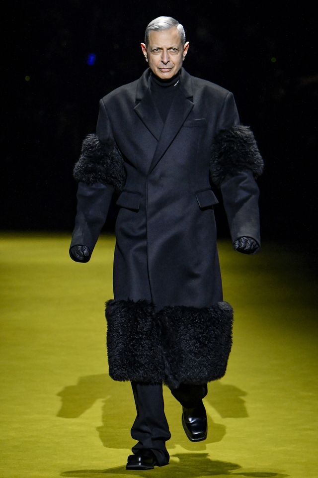 milan, italy   january 16 jeff goldblum walks the runway during the prada ready to wear fallwinter 2022 2023 fashion show as part of the  milan men fashion week on january 16, 2022 in milan, italy photo by victor virgilegamma rapho via getty images