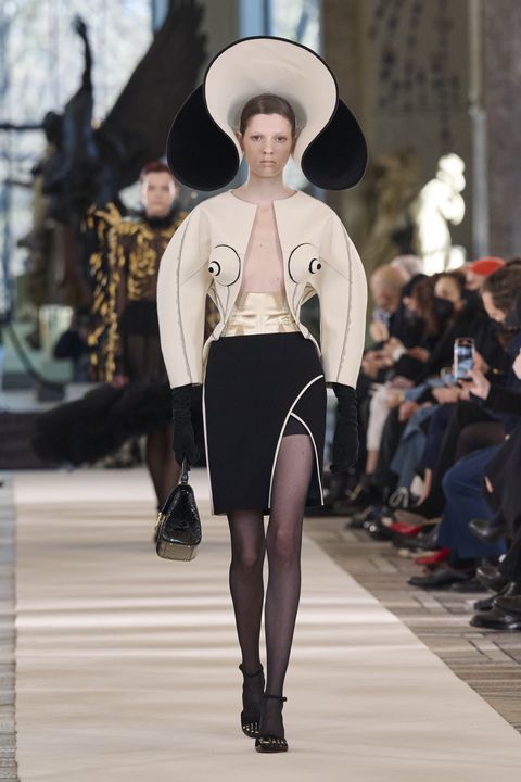 paris, france   january 24 editorial use only   for non editorial use please seek approval from fashion house kristy ponomar walks the runway during the schiaparelli  haute couture springsummer 2022 show as part of paris fashion week on january 24, 2022 in paris, france photo by peter whitegetty images