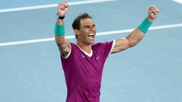 melbourne, australia   january 30 rafael nadal of spain celebrates match point in his men’s singles final match against daniil medvedev of russia during day 14 of the 2022 australian open at melbourne park on january 30, 2022 in melbourne, australia photo by graham denholmgetty images