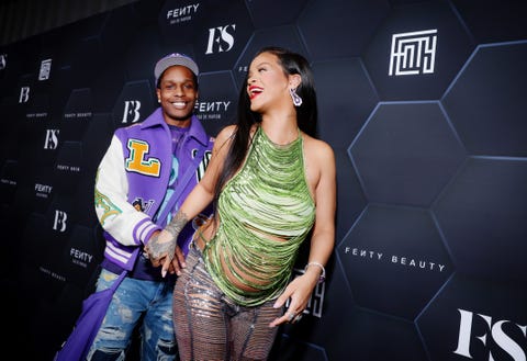 los angeles, california   february 11 l r a$ap rocky and rihanna celebrate fenty beauty  fenty skin at goya studios on february 11, 2022 in los angeles, california photo by rich furygetty images for fenty beauty  fenty skin