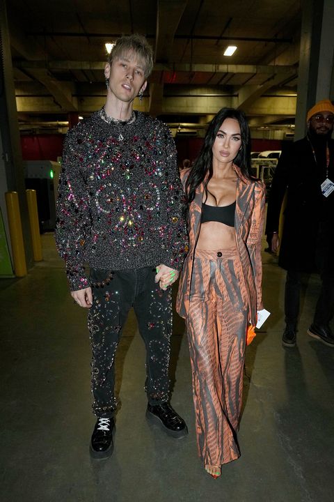 cleveland, ohio   february 20 l r machine gun kelly and megan fox attend the 2022 nba all star game at rocket mortgage fieldhouse on february 20, 2022 in cleveland, ohio photo by kevin mazurgetty images