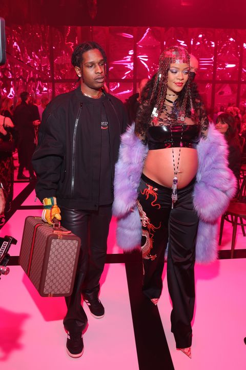 milan, italy   february 25 asap rocky and rihanna are seen at the gucci show during milan fashion week fallwinter 202223 on february 25, 2022 in milan, italy photo by victor boykogetty images for gucci