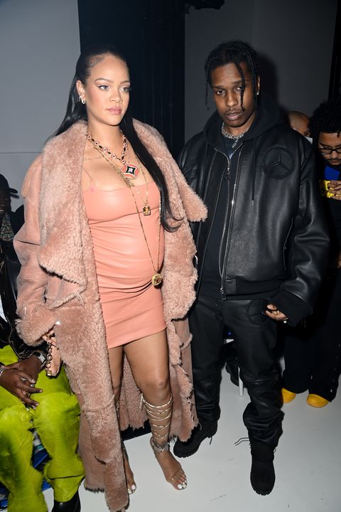 paris, france   february 28 editorial use only   for non editorial use please seek approval from fashion house rihanna and asap rocky attend the off white womenswear fallwinter 20222023 show as part of paris fashion week on february 28, 2022 in paris, france photo by pascal le segretaingetty images