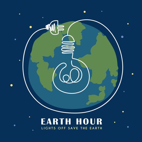 earth hour light bulb with power plug continuous line art drawing abstract minimal eco energy saving concept art lights off 60 minutes, save the earth flat vector illustration