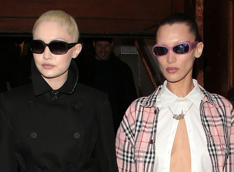 London, UK March 11 Gigi Hadid and Bella Hadid saw leaving Westminster in the Central Hall after walking the presentation of the Barberry aw 2023 Women's Clothing Collection in London on March 11, 2022.