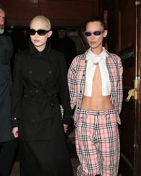 london, england   march 11 gigi hadid and bella hadid seen leaving central hall westminster after walking the burberry aw 2023 womenswear collection presentation  on march 11, 2022 in london, england photo by neil mockford  ricky vigil mgc images