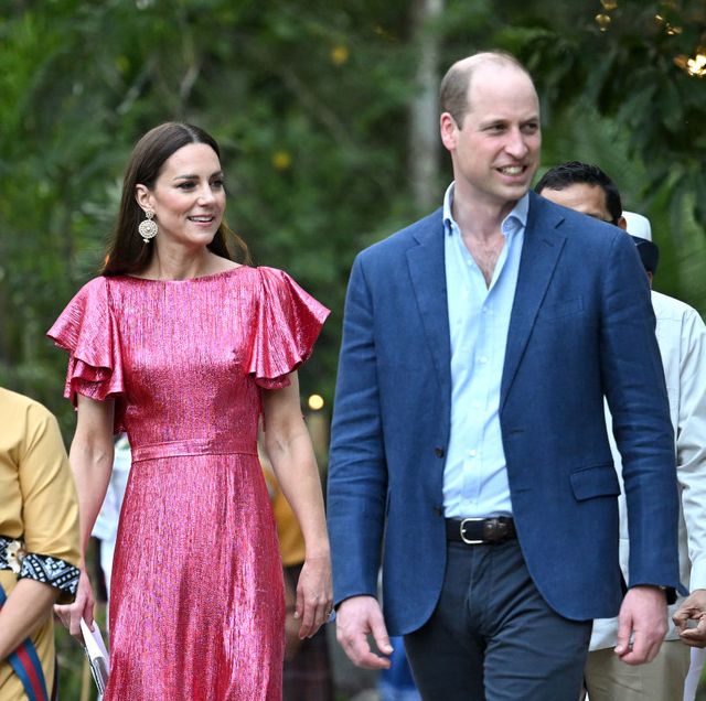 cahal pech, belize   march 21 catherine, duchess of cambridge and prince william, duke of cambridge arrive at a special reception hosted by the governor general of belize in celebration of her majesty the queen’s platinum jubilee on march 21, 2022 in cahal pech, belize photo by karwai tangwireimage