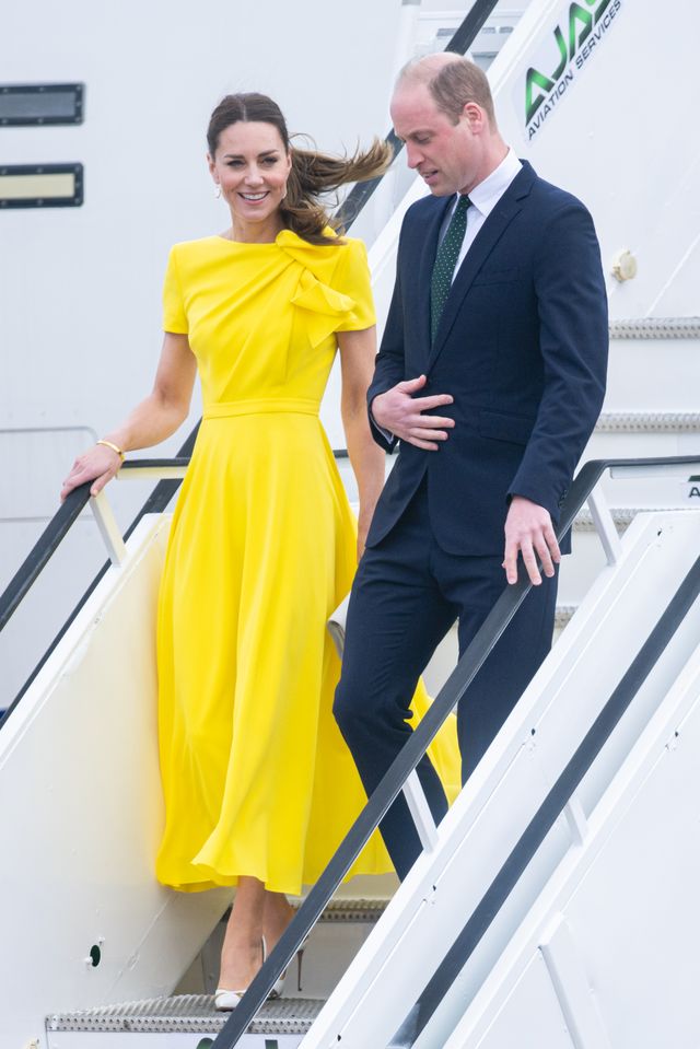 kingston, jamaica   march 22 prince william, duke of cambridge and catherine, duchess of cambridge arrive at norman manley international airport as part of the royal tour of the caribbean on march 22, 2022 in kingston, jamaica photo by samir husseinwireimage
