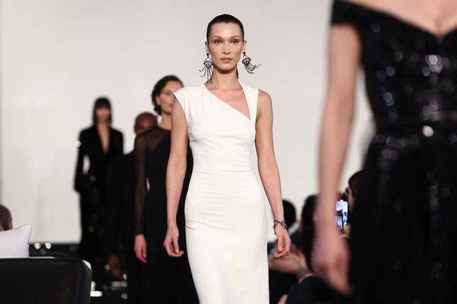 new york, new york   march 22 bella hadid walks the runway finale at the ralph lauren fall 2022 fashion show at the museum of modern art on march 22, 2022 in new york city photo by arturo holmesgetty images