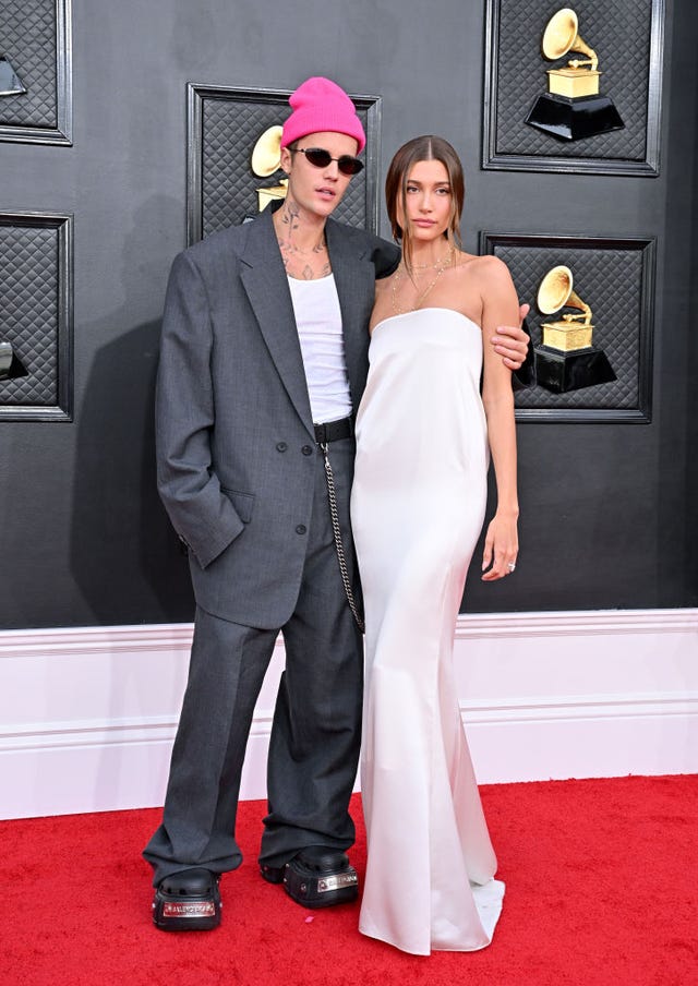 las vegas, nevada april 03 justin bieber and hailey bieber attend the 64th annual grammy awards at mgm grand garden arena on april 03, 2022 in las vegas, nevada photo by axellebauer griffinfilmmagic