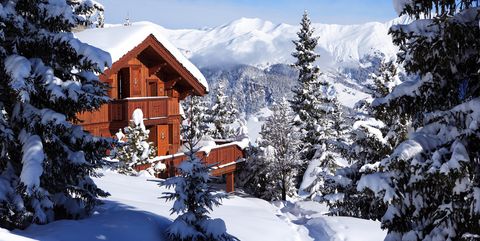 Snow, Winter, Sky, Property, Tree, Home, Mountain, Freezing, Alps, Log cabin, 