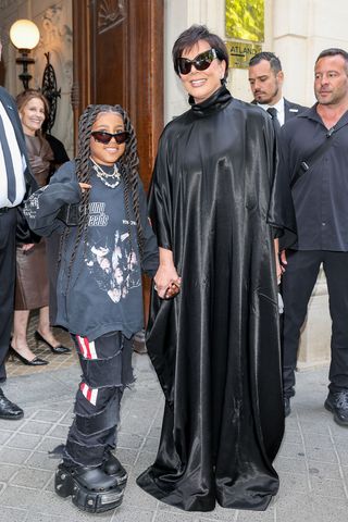 paris, france july 06 north west and kris jenner arrive at balenciaga on july 06, 2022 in paris, france photo by jacopo m raulegetty images for balenciaga