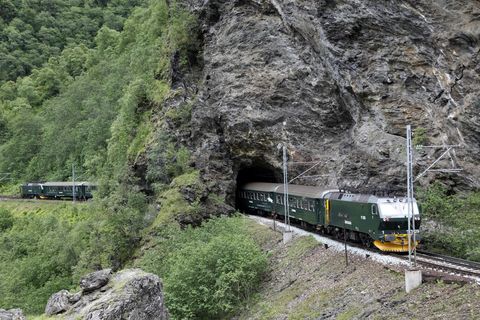 Transport, Vehicle, Geological phenomenon, Train, Mode of transport, Rolling stock, Mountain pass, Railway, Track, Tunnel, 