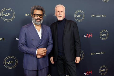 los angeles, california january 13 lr jordan peele and james cameron attend the afi awards luncheon at four seasons hotel los angeles at beverly hills on january 13, 2023 in los angeles, california photo by amy sussmanwireimage