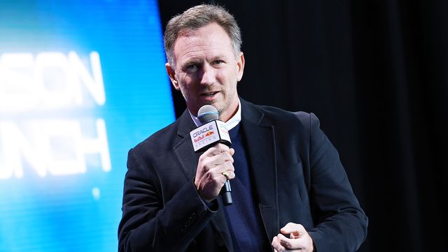 new york, new york february 03 red bull racing team principal christian horner talks during the oracle red bull racing season launch 2023 at classic car club manhattan on february 03, 2023 in new york city photo by arturo holmesgetty images for oracle red bull racing
