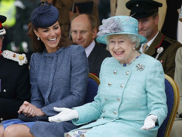 nottingham, england   june 13  catherine, duchess of cambridge and queen elizabeth ii watch part of a childrens sports event while visiting vernon park during a diamond jubilee visit to nottingham on june 13, 2012 in nottingham, england   photo by phil noble   wpa poolgetty images